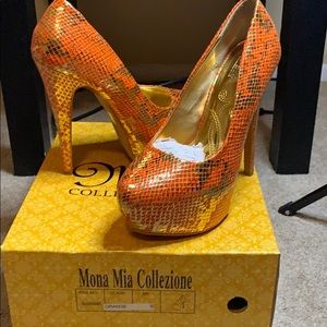 Orange & Gold Snake Skin Heels size 9